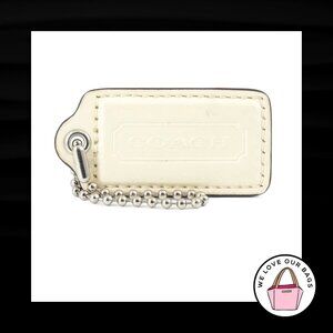 2.5" Large COACH Ivory White Leather Nickel Key Fob Bag Charm Keychain Hang Tag